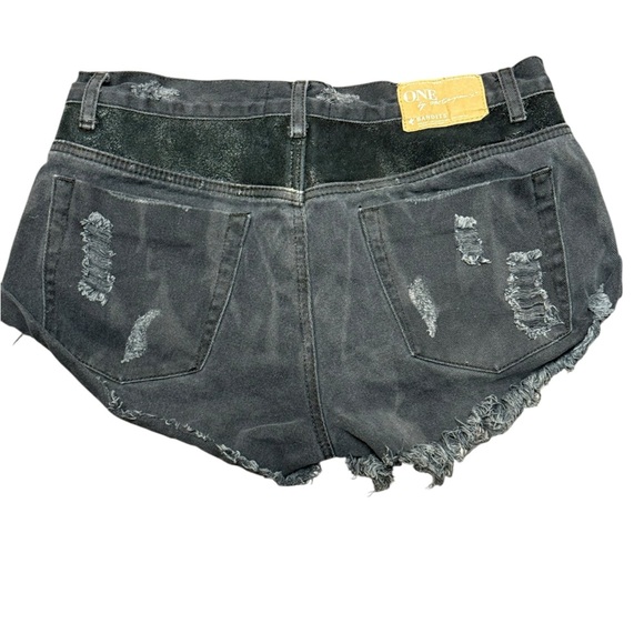 One Teaspoon Bandits Shorts Black Distressed  Button Fly Leather Back 28 - Picture 2 of 8